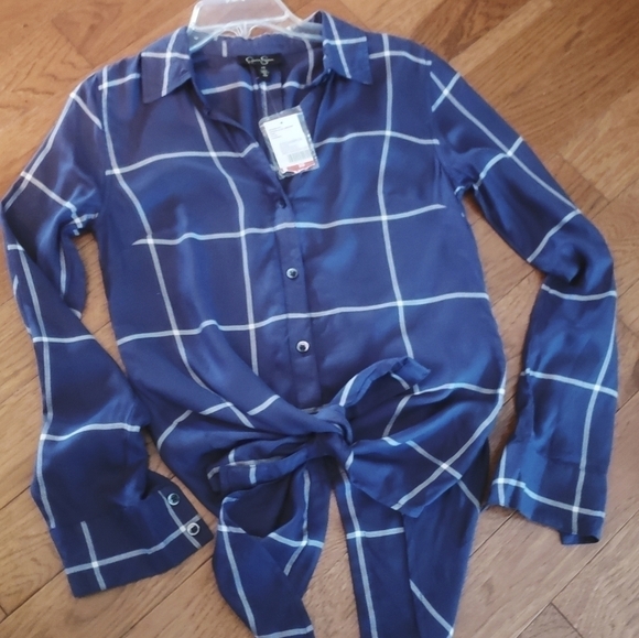 NEW! JESSICA SIMPSON Plaid Buttondown Blouse Small. - Picture 2 of 7